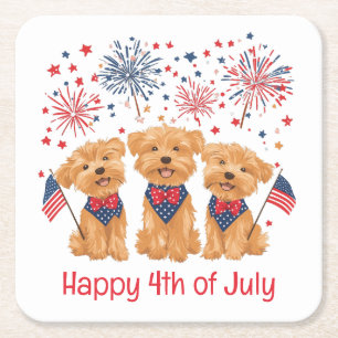 Dessous De Verre Carré Joyeux Chiens 4 juillet Yorkie