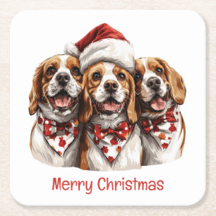 Dessous De Verre Carré Joyeux Chiens Beagles de Noël