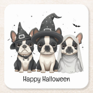 Dessous De Verre Carré Joyeux Chiens de Boston Terrier Halloween