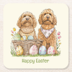Dessous De Verre Carré Joyeux Chiens Goldendoodle de Pâques