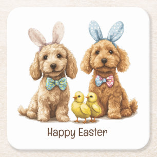 Dessous De Verre Carré Joyeux Chiens Goldendoodle de Pâques