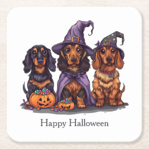 Dessous De Verre Carré Joyeux Chiens sorciers Halloween Dachshund