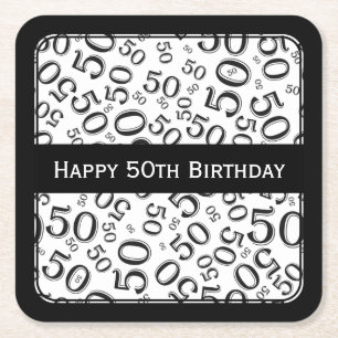 Dessous De Verre Carré "Joyeux cinquantième anniversaire" noir/thème