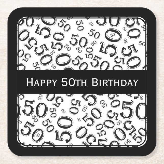 Dessous De Verre Carré "Joyeux cinquantième anniversaire" noir/thème (Devant)