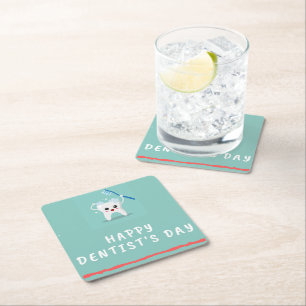 Dessous De Verre Carré Joyeux dentiste jour blanc texte turquoise
