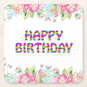 Dessous De Verre Carré Joyeux design floral d'anniversaire