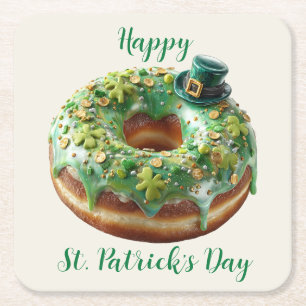 Dessous De Verre Carré Joyeux donut de la Saint-Patrick avec chapeau de l