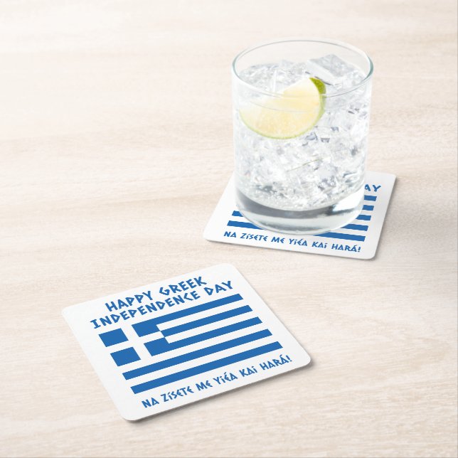 Dessous De Verre Carré Joyeux drapeau grec pour l'indépendance (En situation)