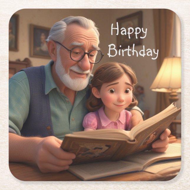 Dessous De Verre Carré Joyeux Grampa d'anniversaire (Devant)