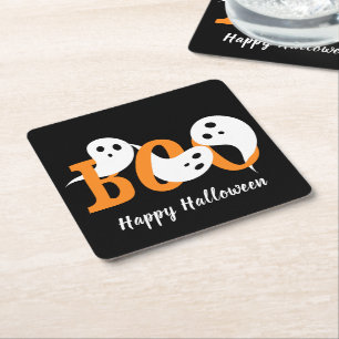 Dessous De Verre Carré Joyeux Halloween Boo Ghosts Black