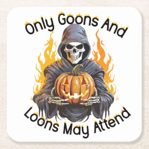 Dessous De Verre Carré Joyeux Halloween squelette enflammé avec citrouill