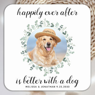 Dessous De Verre Carré Joyeux Jour après verdure Pet Photo Chien Mariage