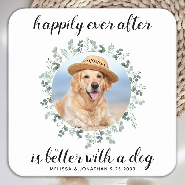 Dessous De Verre Carré Joyeux Jour après verdure Pet Photo Chien Mariage (Créateur téléchargé)