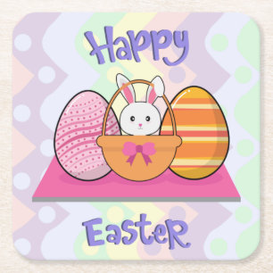 Dessous De Verre Carré Joyeux Lapin de Pâques Panier d'Oeufs Mignon de Pâ