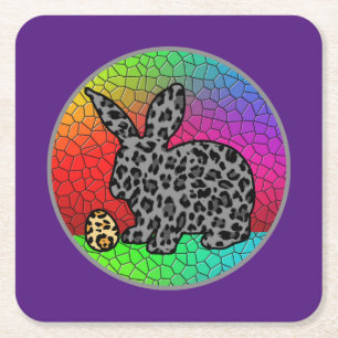 Dessous De Verre Carré Joyeux lapin lapin Empreinte de léopard de Pâques