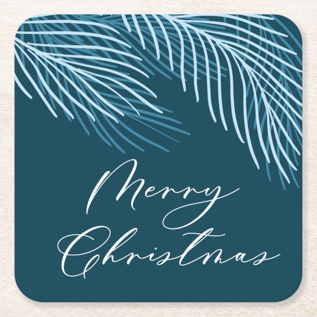 Dessous De Verre Carré Joyeux Noël bleu moderne (Devant)