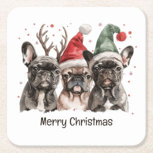 Dessous De Verre Carré Joyeux Noël Chiens de rennes Français
