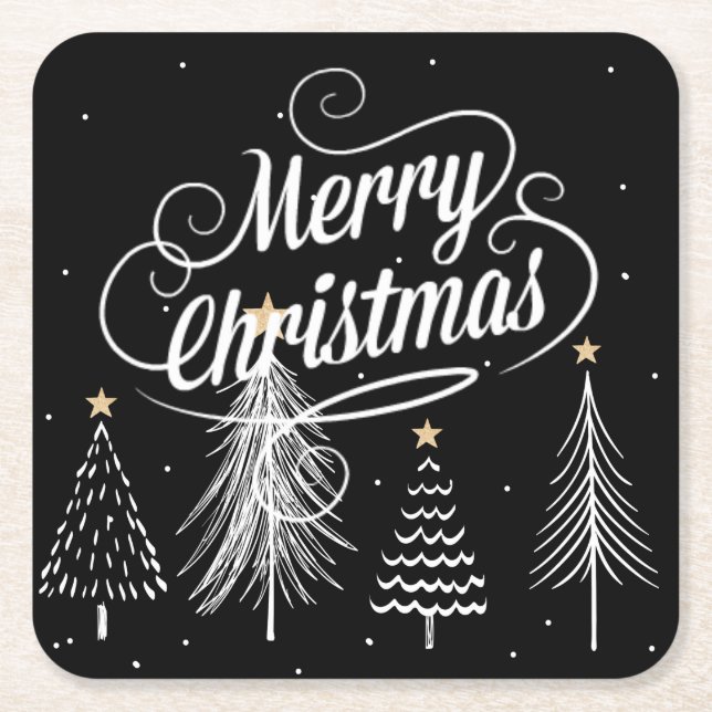 Dessous De Verre Carré Joyeux Noël, élégant noir et blanc, (Devant)