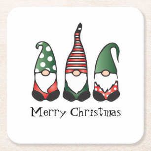 Dessous De Verre Carré Joyeux Noël Gnomes Rouge Vert