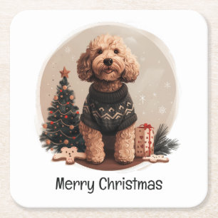 Dessous De Verre Carré Joyeux Noël Goldendoodle Chiens de chiot
