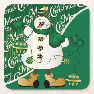 Dessous De Verre Carré Joyeux Noël Green Snowman