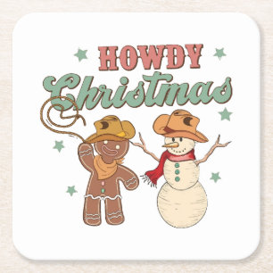 Dessous De Verre Carré Joyeux Noël Groovy Cowboy Bonhomme de Neige Wester