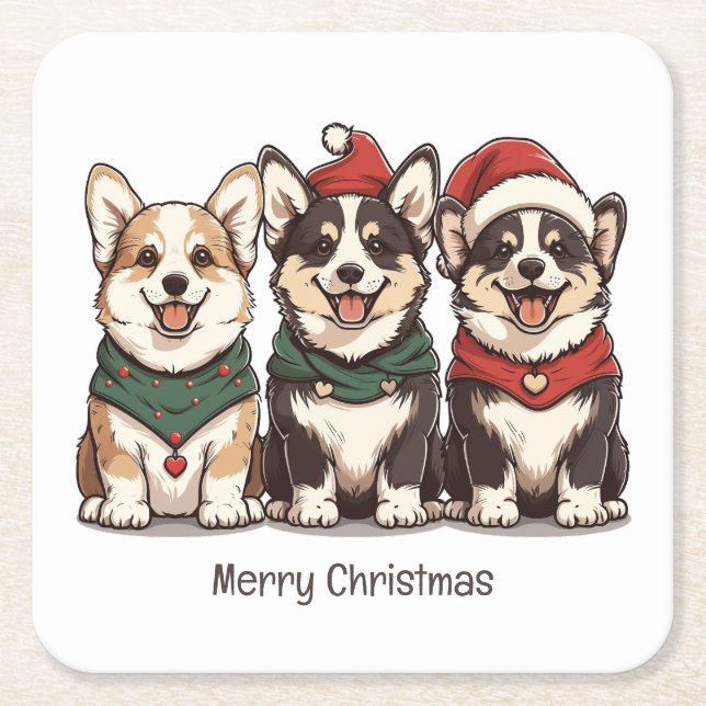 Dessous De Verre Carré Joyeux Noël Pembroke Welsh Corgi Chiens (Devant)