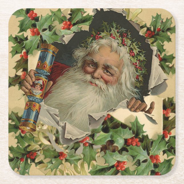 Dessous De Verre Carré Joyeux Noël Père Noël classique antique (Devant)