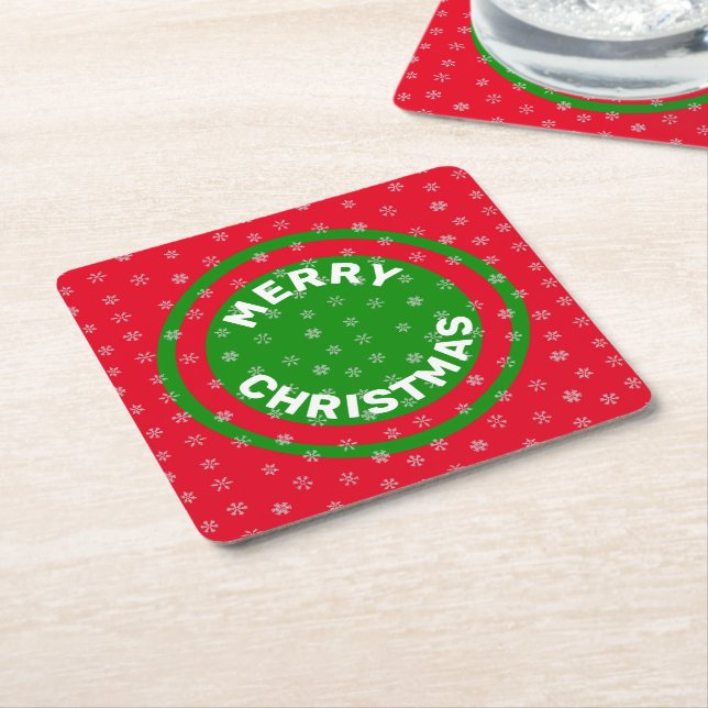 Dessous De Verre Carré Joyeux Noël Red Green & Snowflakes (Incliné)