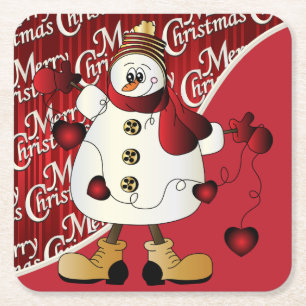 Dessous De Verre Carré Joyeux Noël Red Snowman