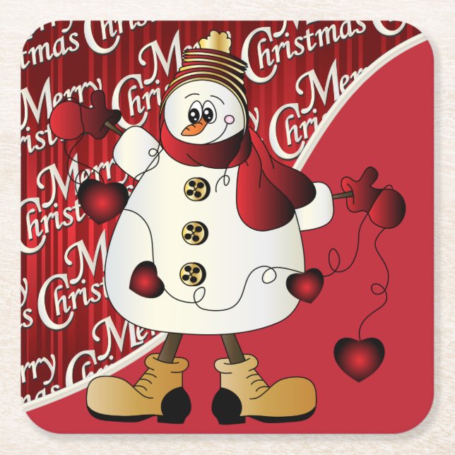Dessous De Verre Carré Joyeux Noël Red Snowman (Devant)