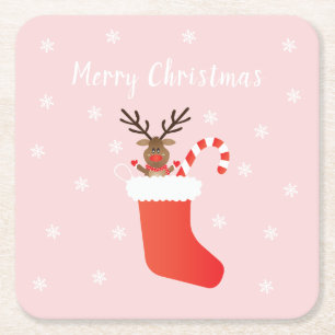 Dessous De Verre Carré Joyeux Noël Reindeer Noël Stocker