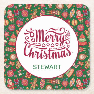 Dessous De Verre Carré Joyeux Noël Rétro Personnalisé
