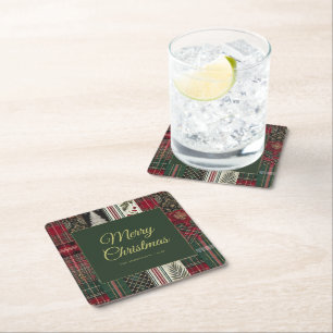 Dessous De Verre Carré Joyeux Noël Rustique Plaid Motif