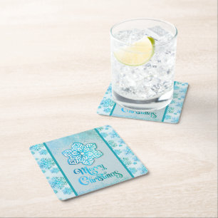 Dessous De Verre Carré Joyeux Noël Snowflakes Iridescente Blue