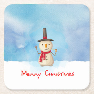 Dessous De Verre Carré Joyeux Noël Snowman Agitant Et Souriant