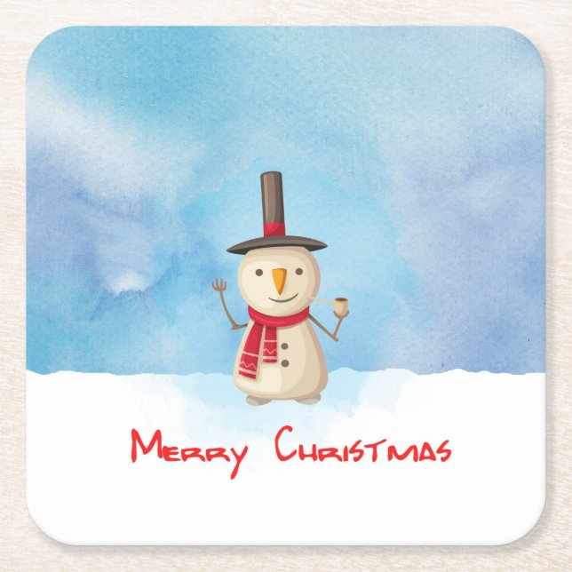 Dessous De Verre Carré Joyeux Noël Snowman Agitant Et Souriant (Devant)