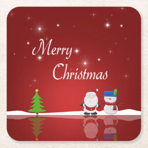 Dessous De Verre Carré Joyeux Noël Snowman et Père Noël