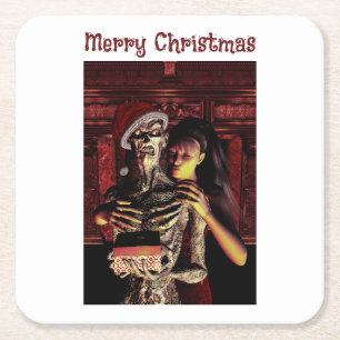 Dessous De Verre Carré Joyeux Noël. Squelette drôle avec femme