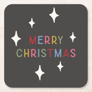 Dessous De Verre Carré Joyeux Noël Typographie moderne Coloré