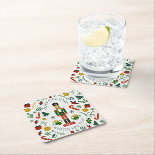 Dessous De Verre Carré Joyeux noisette de Noël monogramme personnalisé
