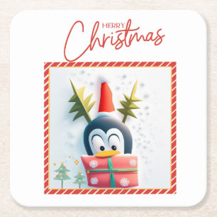 Dessous De Verre Carré Joyeux pingouin de Noël