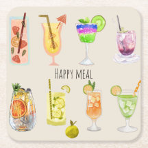 Joyeux repas Cute cocktail Watercolor party rose