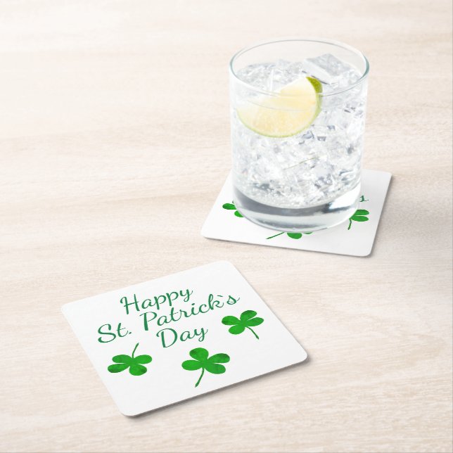Dessous De Verre Carré Joyeux Saint Patrick`s Day Shamrock vert irlandais (En situation)