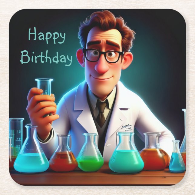 Dessous De Verre Carré Joyeux scientifique anniversaire (Devant)