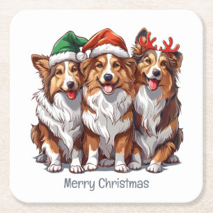 Dessous De Verre Carré Joyeux Sheepdogs de Noël Shetland