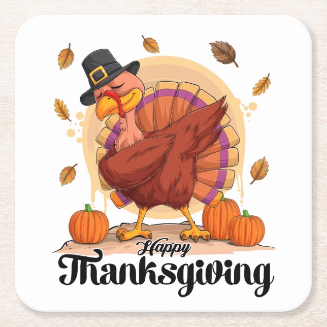 Dessous De Verre Carré Joyeux Thanksgiving  (Devant)