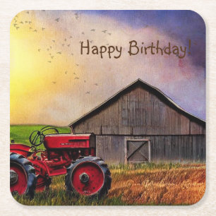 Dessous De Verre Carré Joyeux tracteur d'anniversaire et serviettes de gr