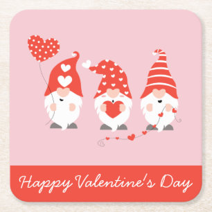 Dessous De Verre Carré Joyeux Valentin Gnomes Rouge Rose