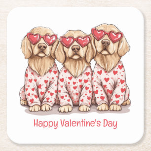 Dessous De Verre Carré Joyeux Valentines Day Golden Retriever Dogs